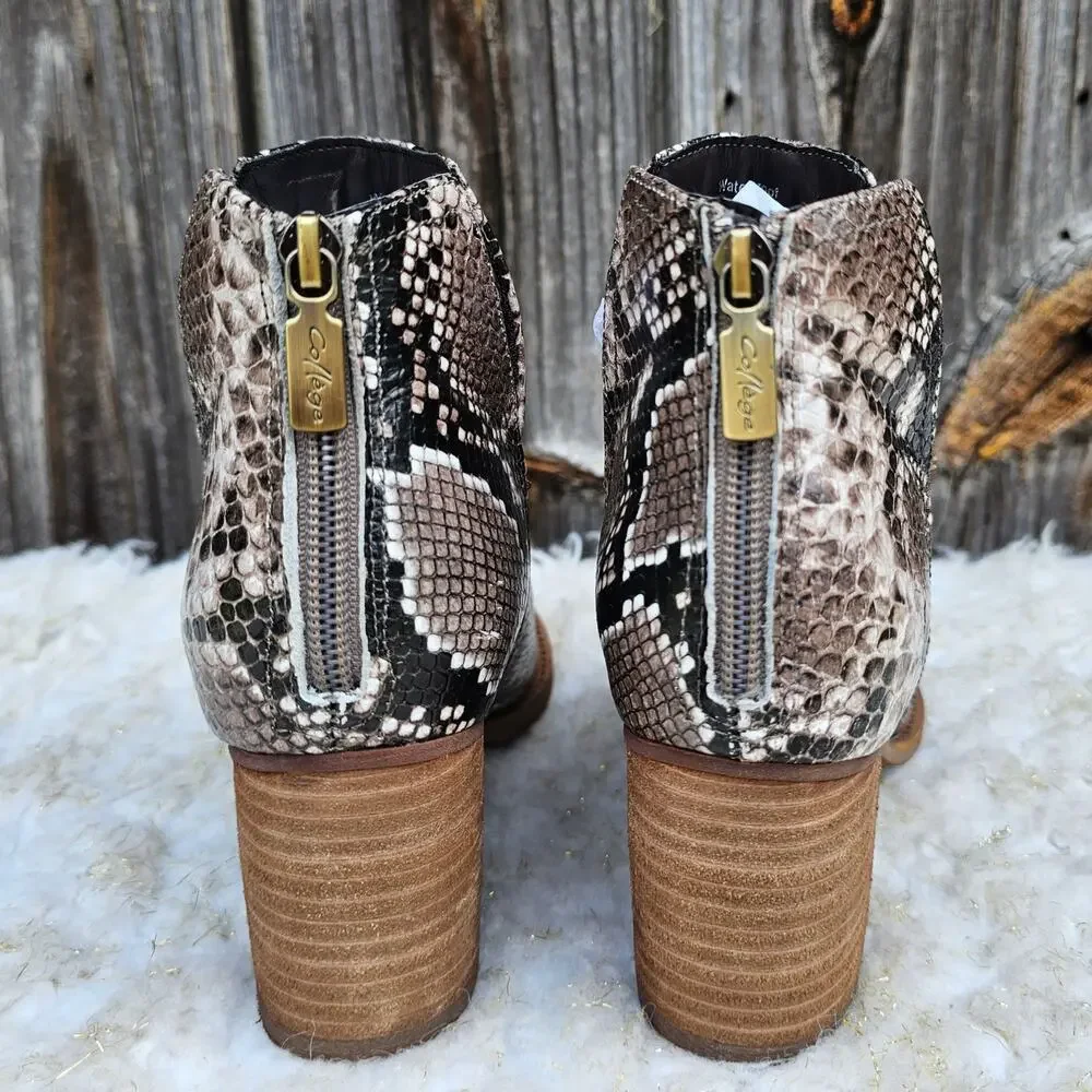 Snake Print Booties Aqua College Naomi Size 8 Waterproof Leather Brown